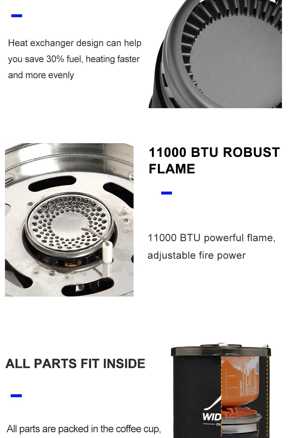 Widesea Camping Cooking System – Gas Stove with Heat Exchanger, Pot & Cup Set