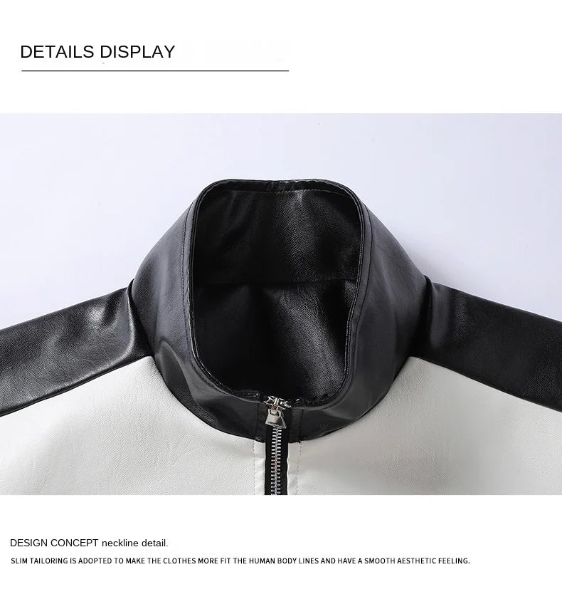 Men’s PU Leather Jacket – Stand Collar, Multi-Pocket