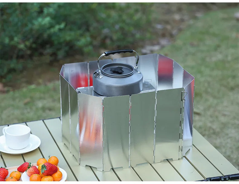 Aluminum Alloy Camping Stove Windshield – 8/9/10 Plate Foldable Wind Screen