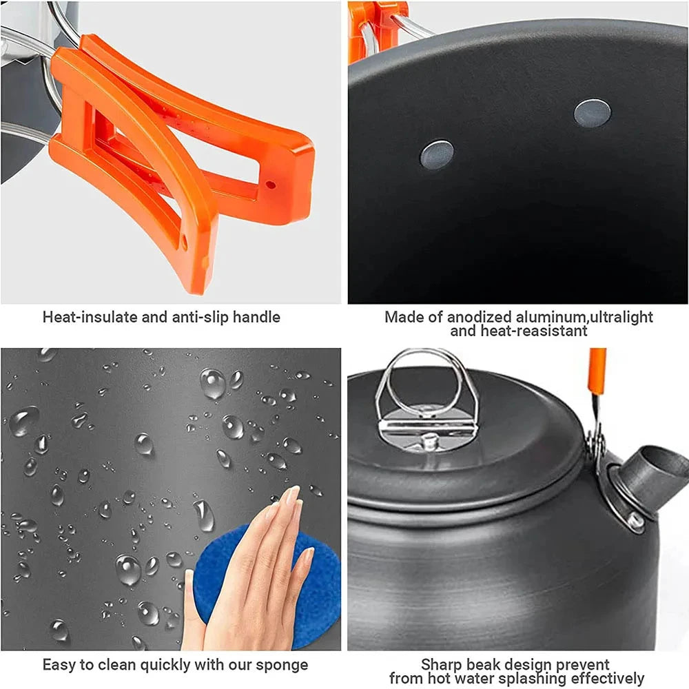 Camping Cookware Set for 2-3 People – Non-Stick Pots & Teapot