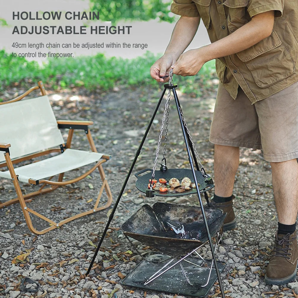 Portable Adjustable Triangular BBQ Grill Pot Rack with Chain