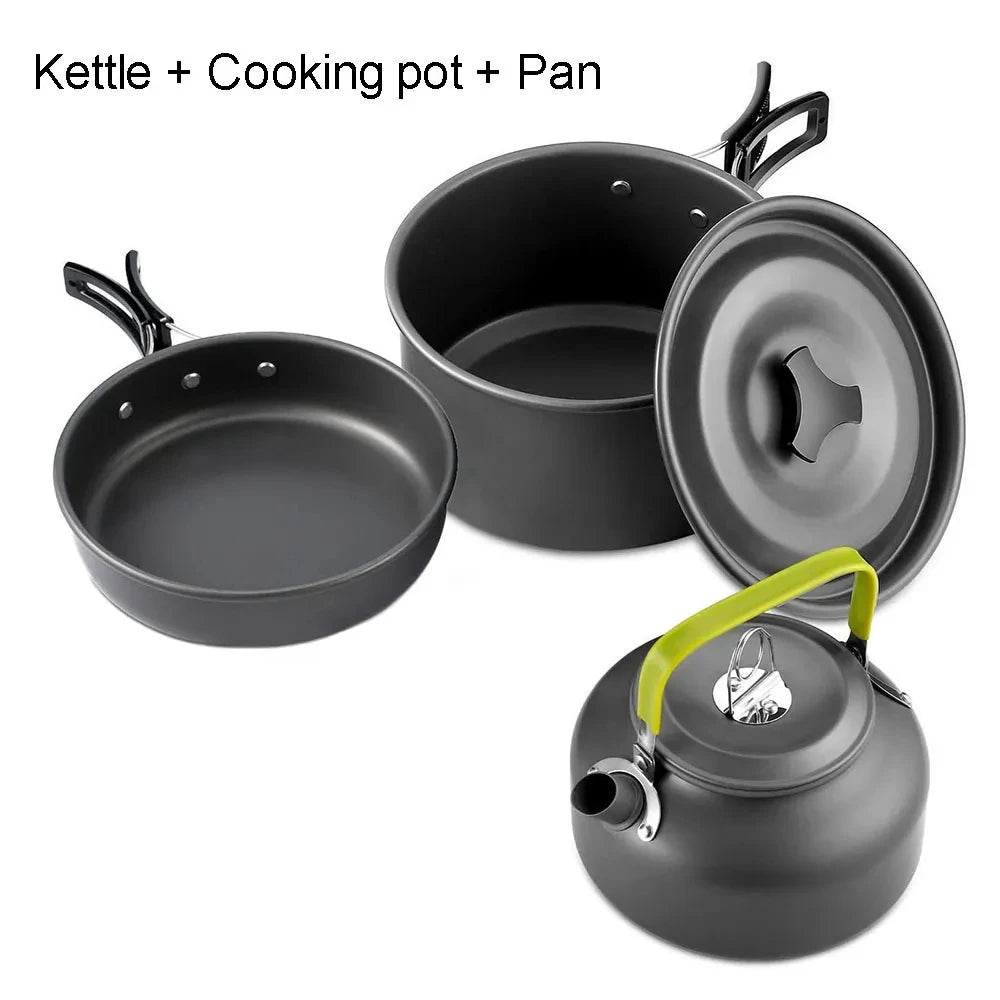 Camping Cookware Set for 2-3 People – Non-Stick Pots & Teapot