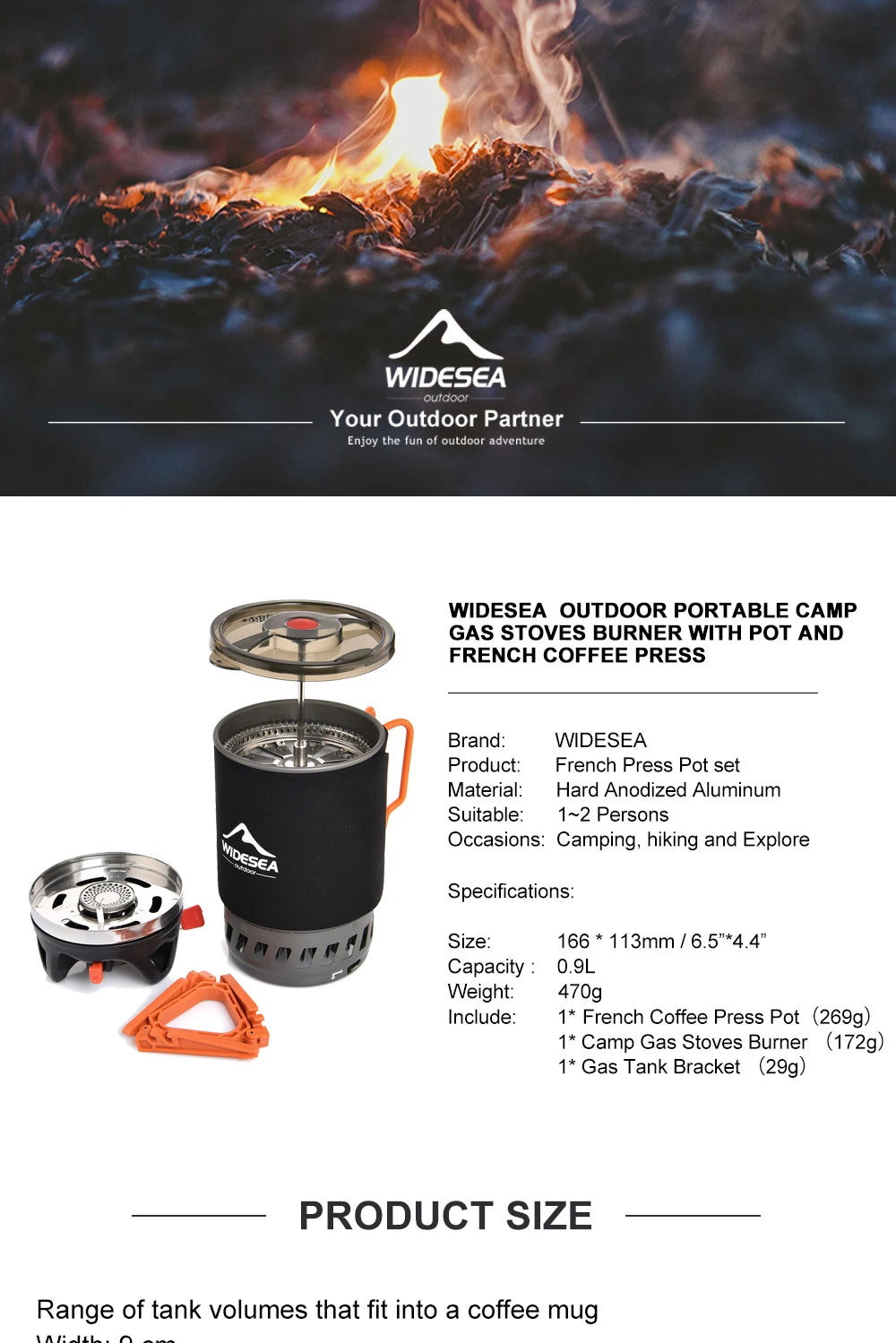 Widesea Camping Cooking System – Gas Stove with Heat Exchanger, Pot & Cup Set