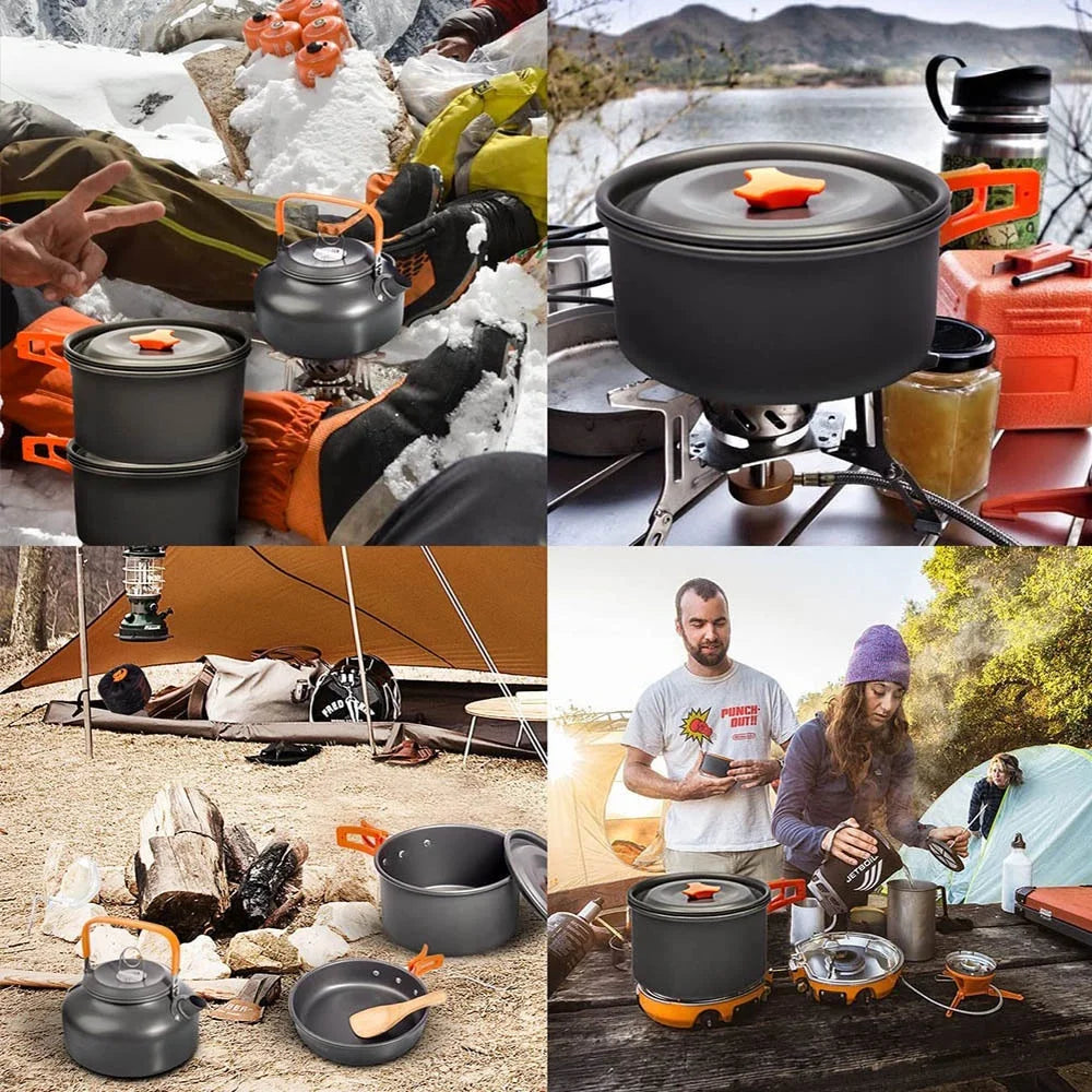 Camping Cookware Set for 2-3 People – Non-Stick Pots & Teapot