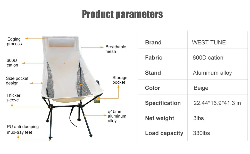 WESTTUNE Folding Camping Chair – Lightweight with Headrest & Aluminum Frame
