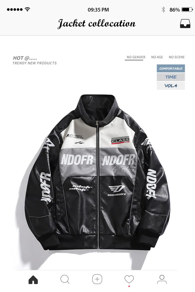Men’s PU Leather Jacket – Stand Collar, Multi-Pocket
