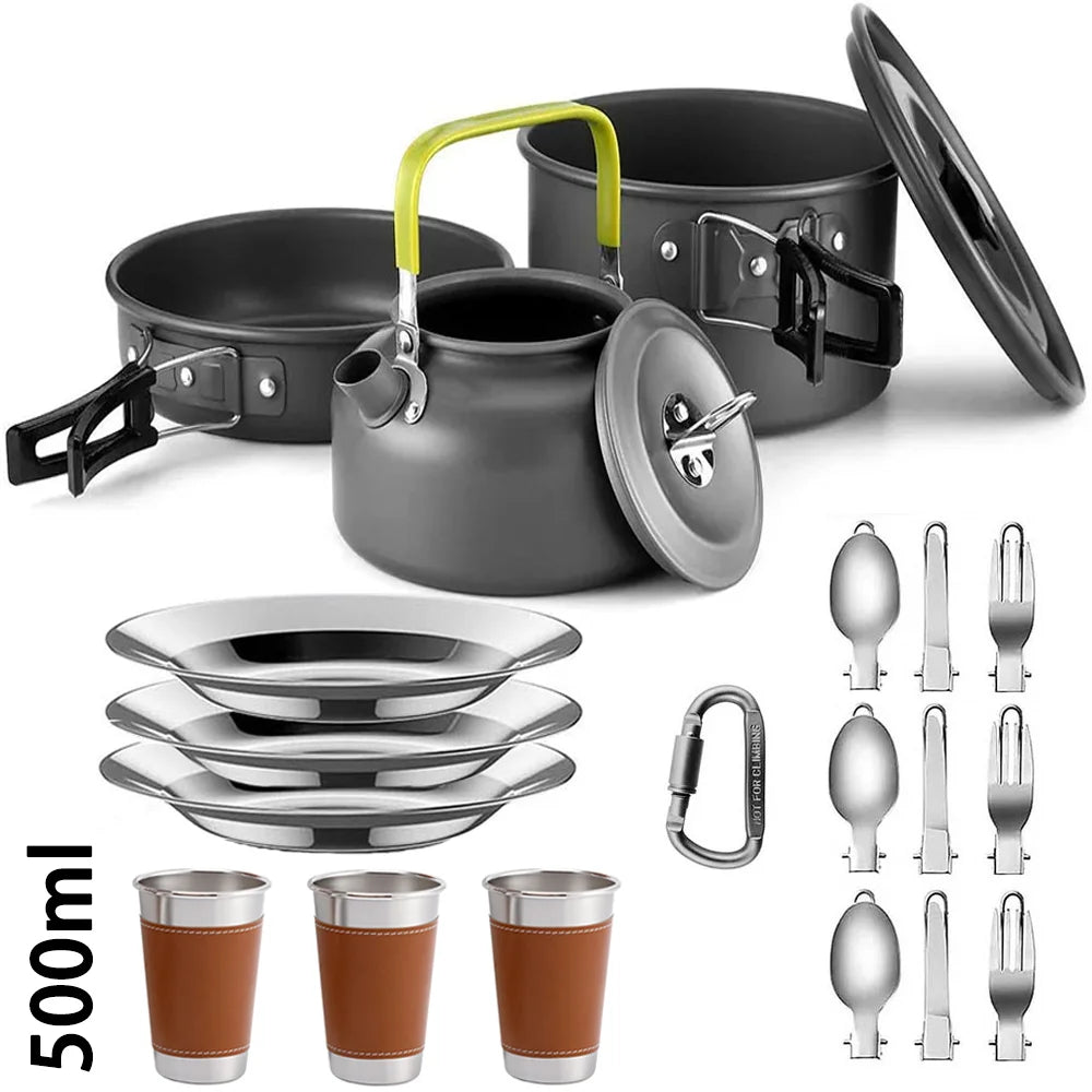 Camping Cookware Set for 2-3 People – Non-Stick Pots & Teapot