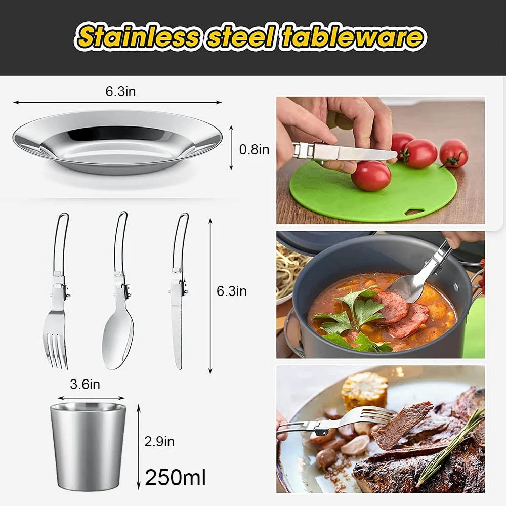 Camping Cookware Set for 2-3 People – Non-Stick Pots & Teapot
