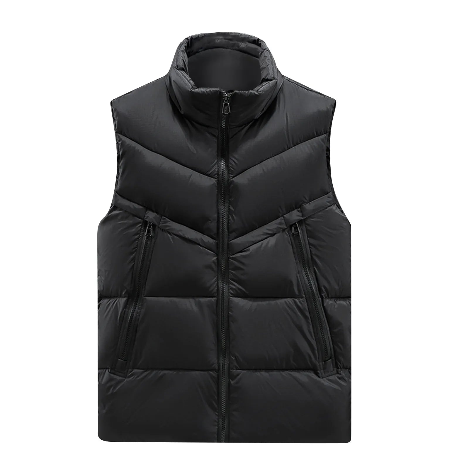 Men’s Winter Stand Collar Vest – Solid Color Zip-Up