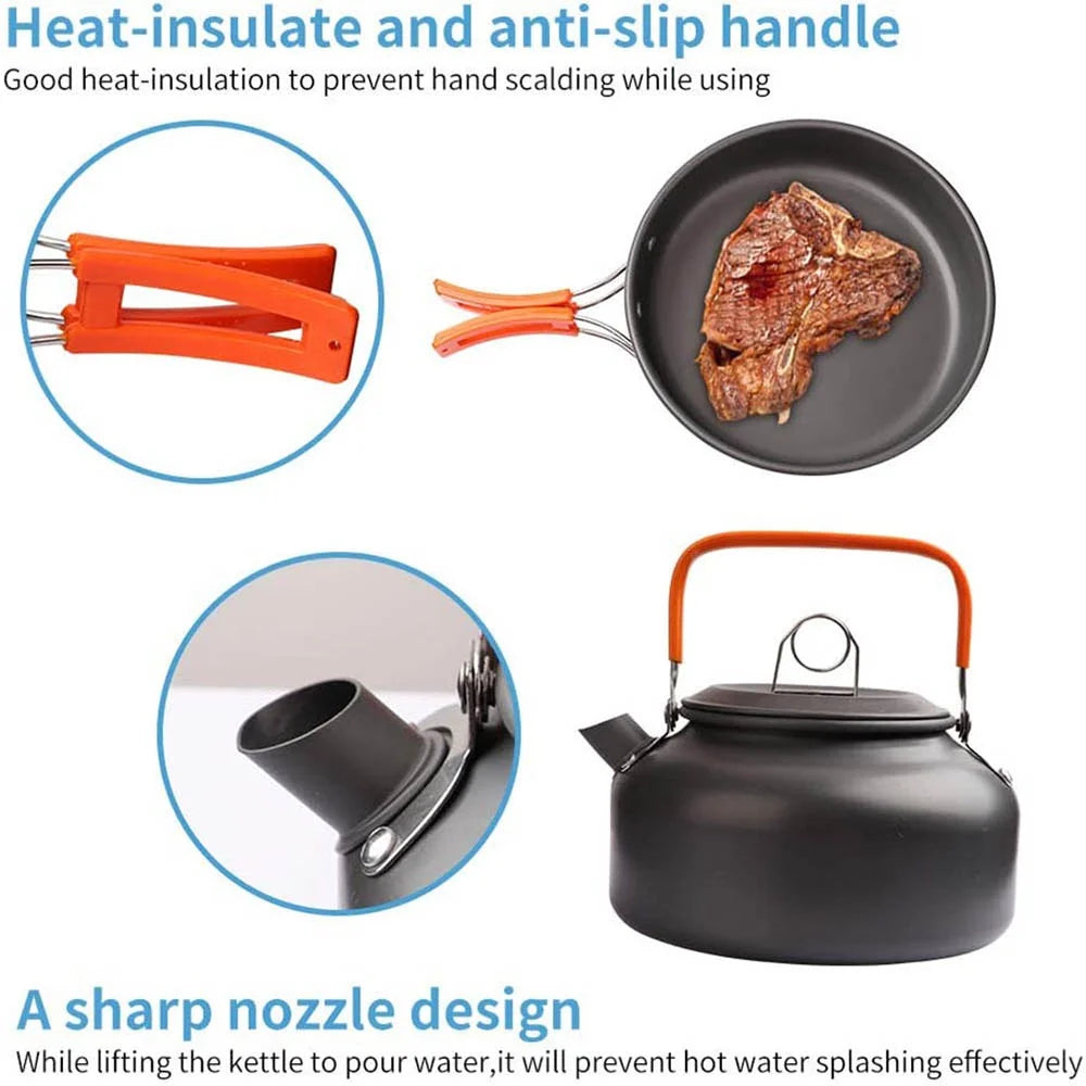 Camping Cookware Set for 2-3 People – Non-Stick Pots & Teapot