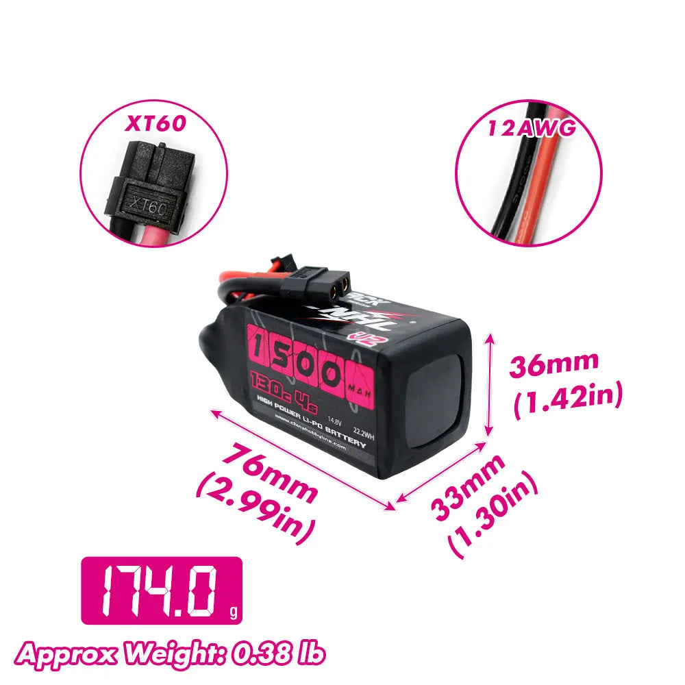 2PCS CNHL 4S 14.8V LiPo Battery Pack with XT60 Plug
