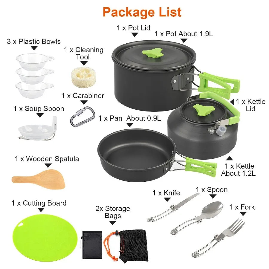 16-Piece Camping Cookware Set with Stove & Utensils