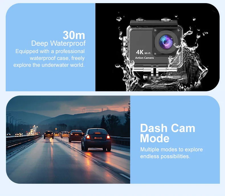 4K Action Camera with WiFi – Waterproof Sports Cam