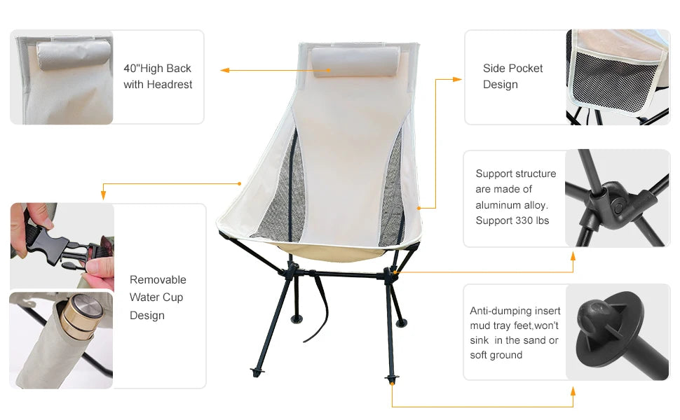 WESTTUNE Folding Camping Chair – Lightweight with Headrest & Aluminum Frame