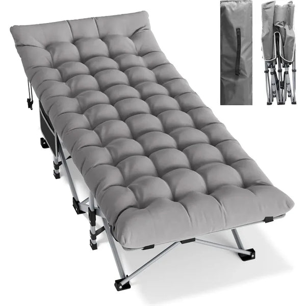 Oversized Folding Camping Cot with Mattress – 73"x28" Gray