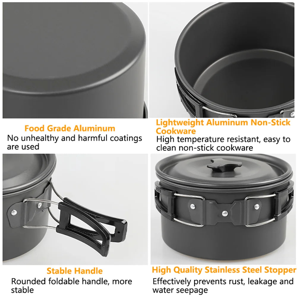 Camping Cookware Set for 2-3 People – Non-Stick Pots & Teapot