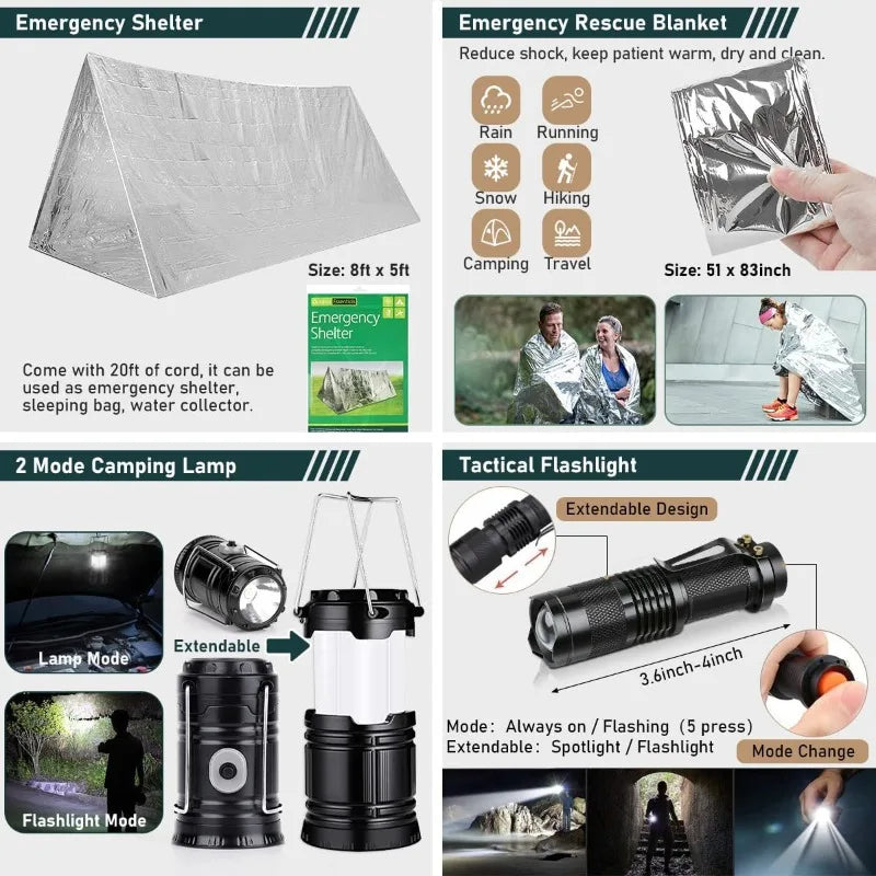 262-Piece Survival Kit with First Aid & Camping Gear