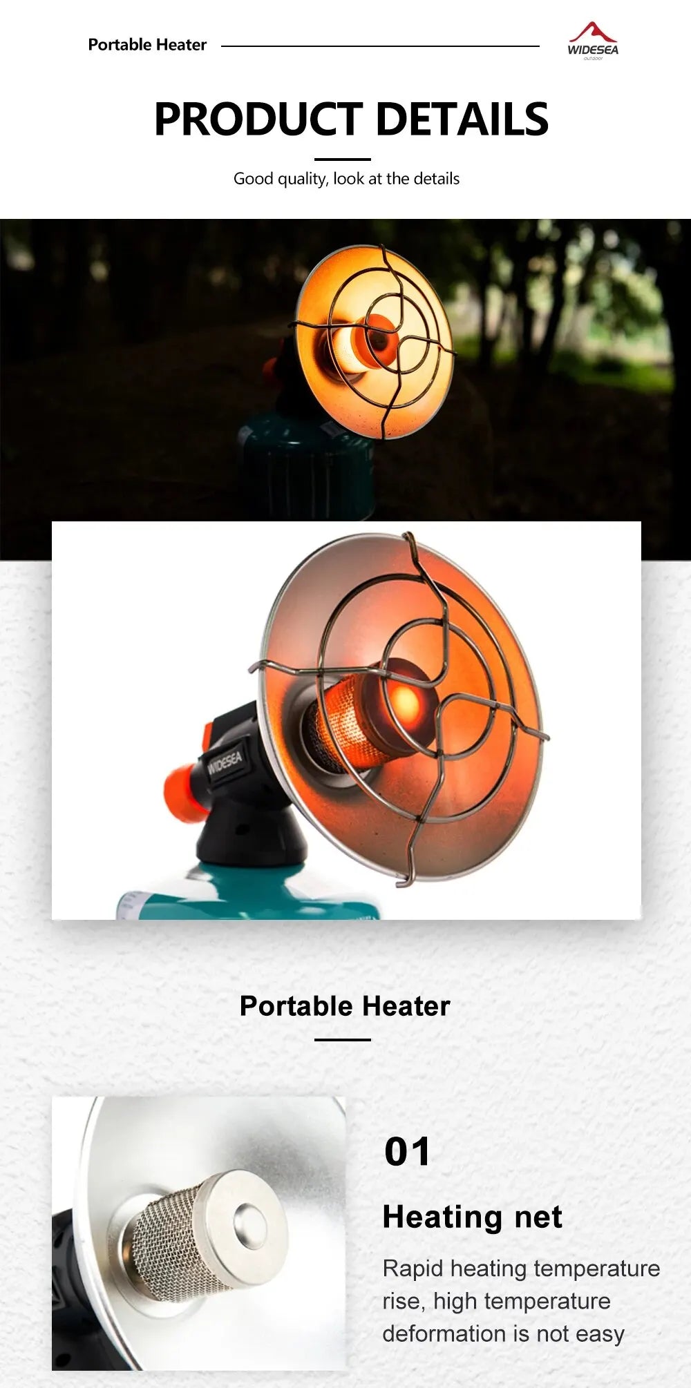 Widesea Portable Stainless Steel Camping Heater – Outdoor Gas Burner & Fireplace