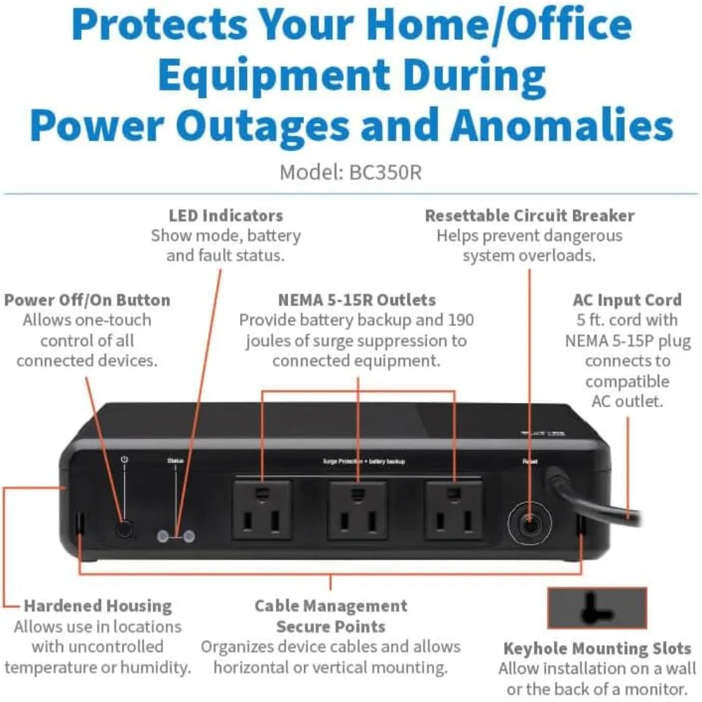 350VA UPS Battery Backup with 3 Outlets – Wall Mountable