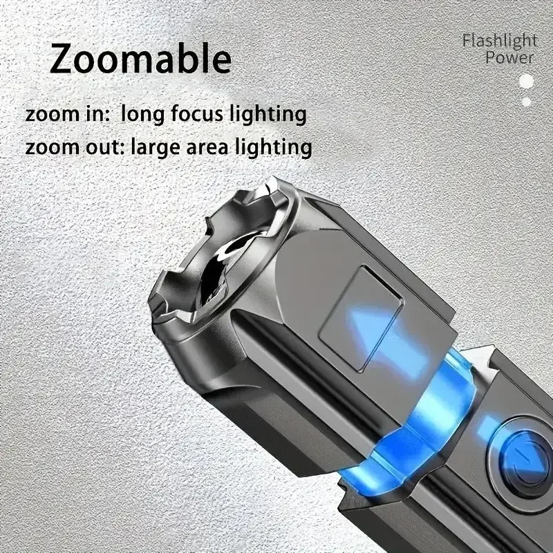 Super Bright Tactical LED Flashlight – 4 Modes, Zoomable, USB Rechargeable, Waterproof
