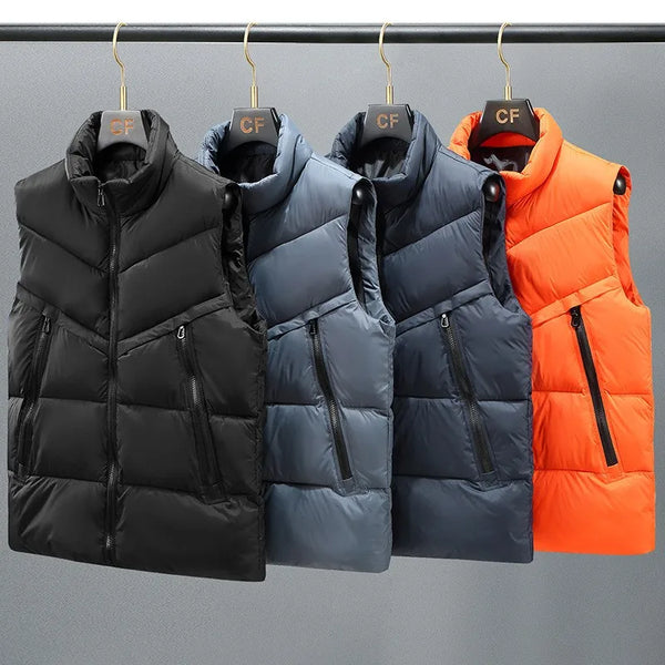 Men’s Winter Stand Collar Vest – Solid Color Zip-Up