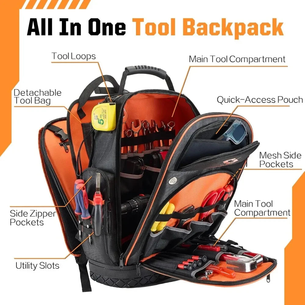 Heavy-Duty Black Tool Backpack – 1680D with Molded Base