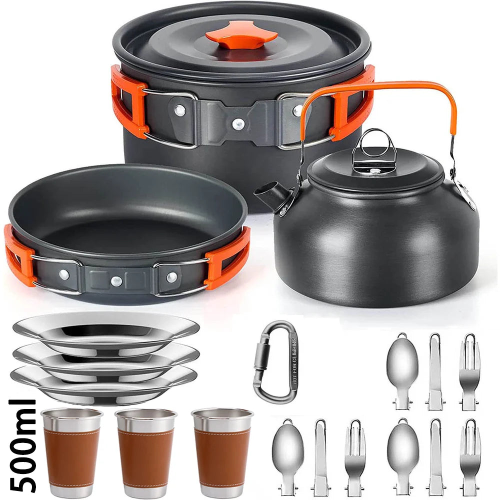 Camping Cookware Set for 2-3 People – Non-Stick Pots & Teapot