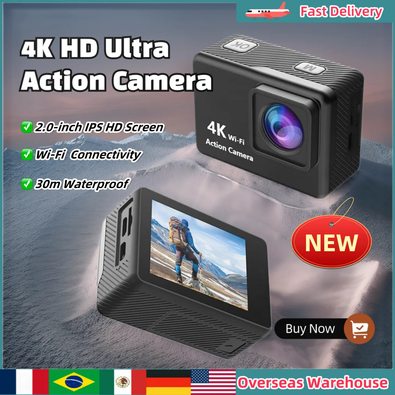 4K Action Camera with WiFi – Waterproof Sports Cam
