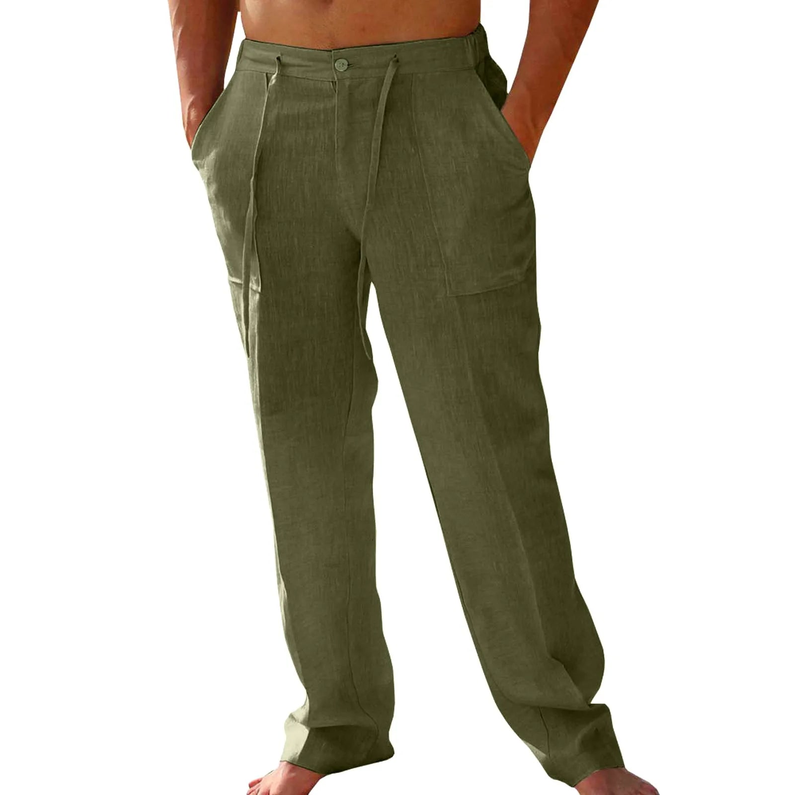 Men’s Plus Size Cotton-Linen Casual Drawstring Pants