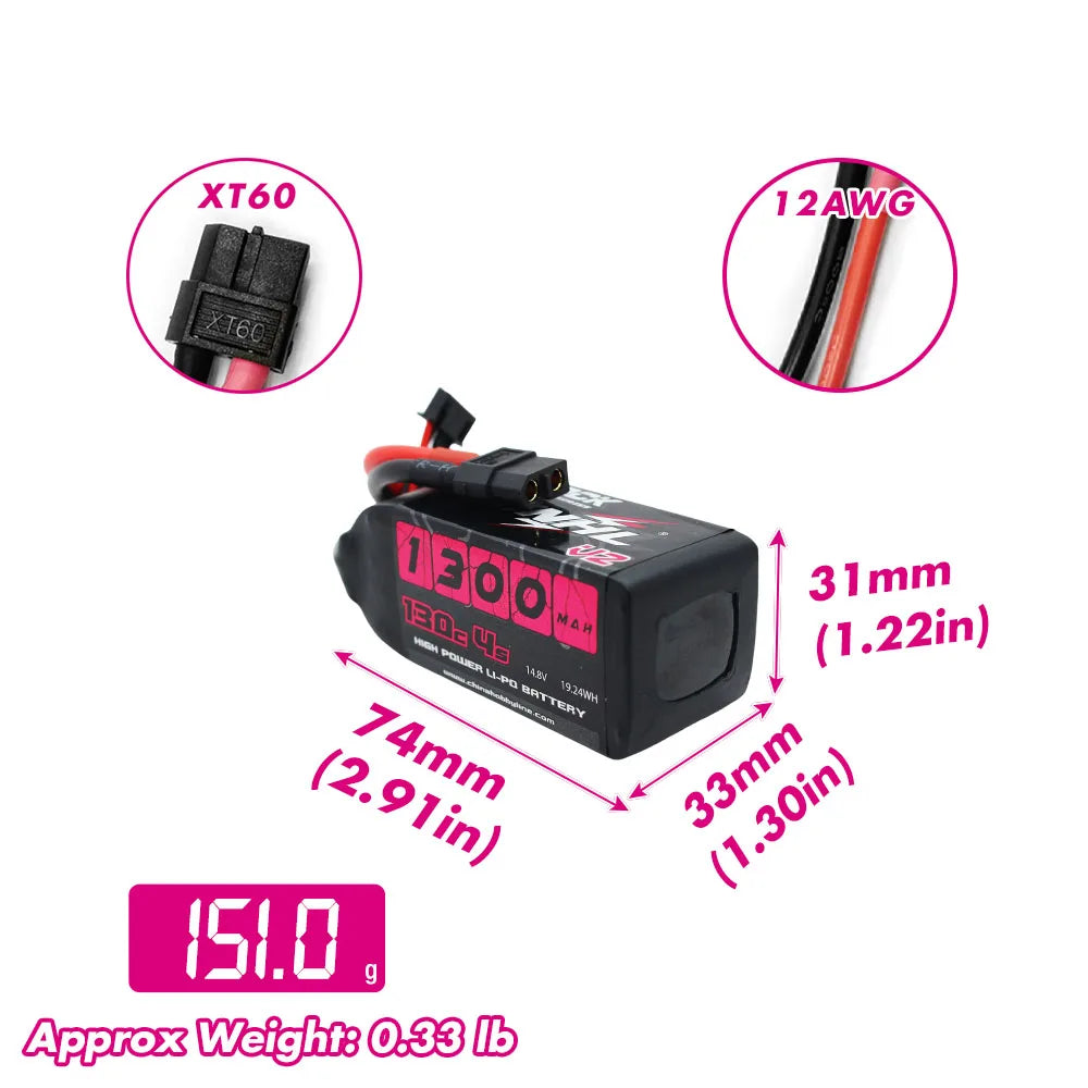 2PCS CNHL 4S 14.8V LiPo Battery Pack with XT60 Plug
