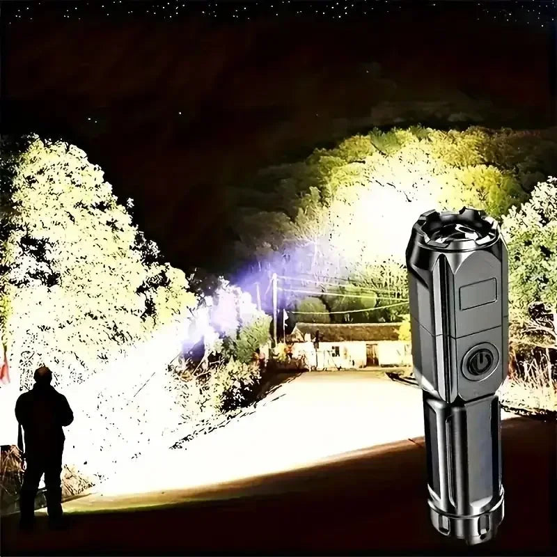 Super Bright Tactical LED Flashlight – 4 Modes, Zoomable, USB Rechargeable, Waterproof