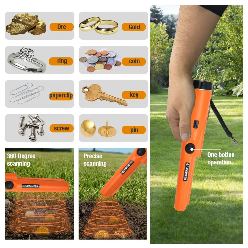 Handheld Metal Detector Pinpointer – 360° Waterproof Finder for Outdoor Treasure Hunting