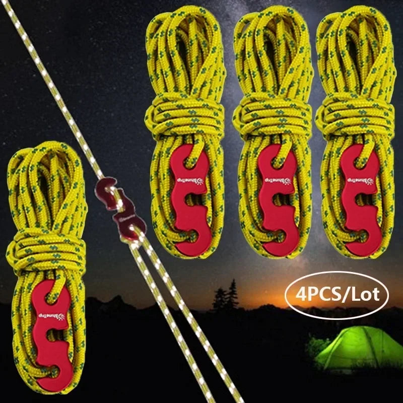 Reflective Tent Ropes (4-Pack) – Windproof Camping Lines with Buckles