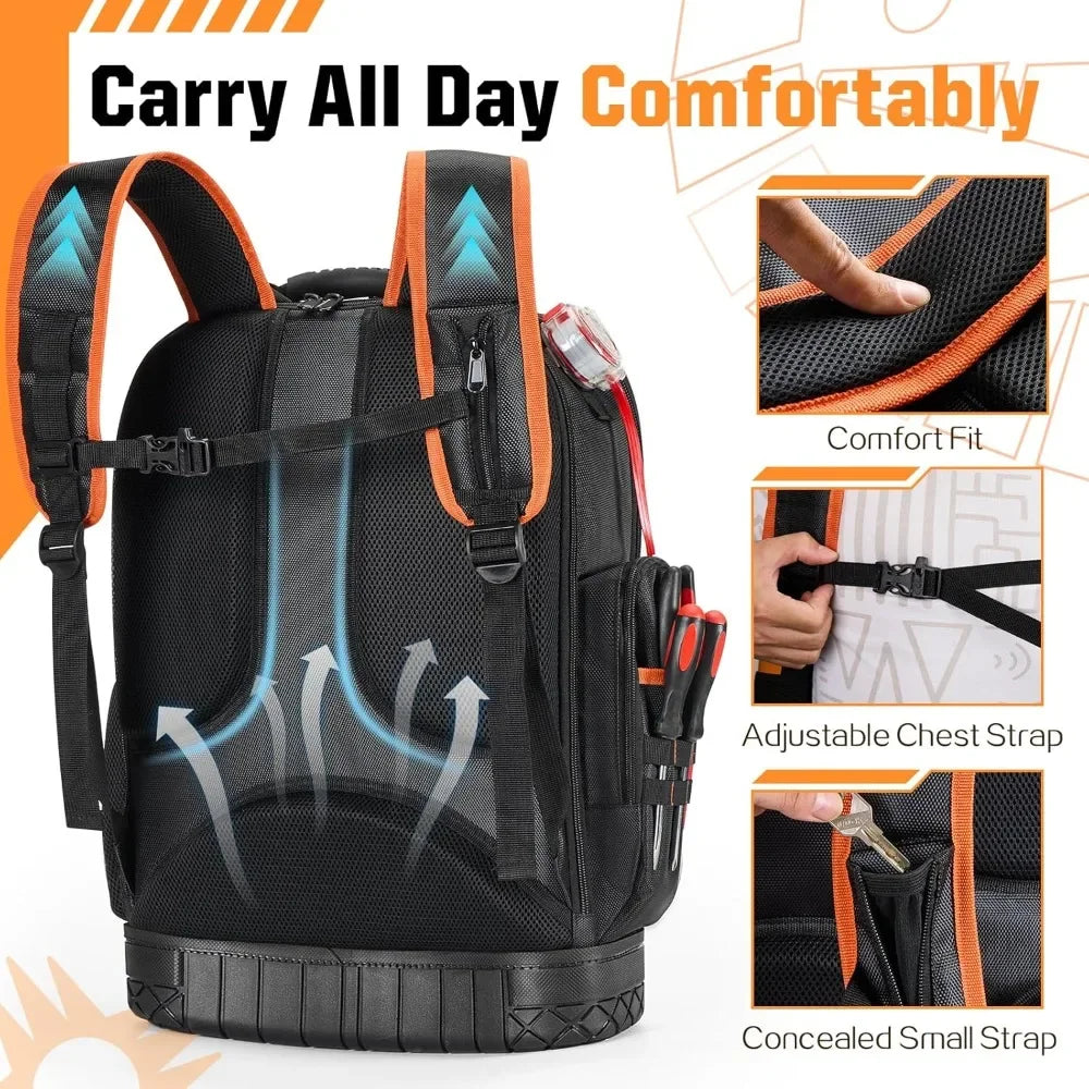 Heavy-Duty Black Tool Backpack – 1680D with Molded Base