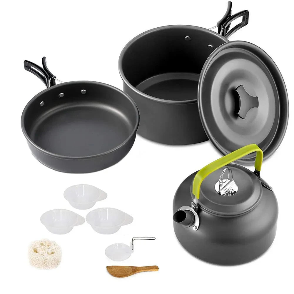 Camping Cookware Set for 2-3 People – Non-Stick Pots & Teapot