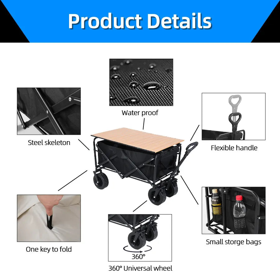 Heavy-Duty Folding Utility Wagon – Collapsible Outdoor Cart for Beach, Garden & Camping