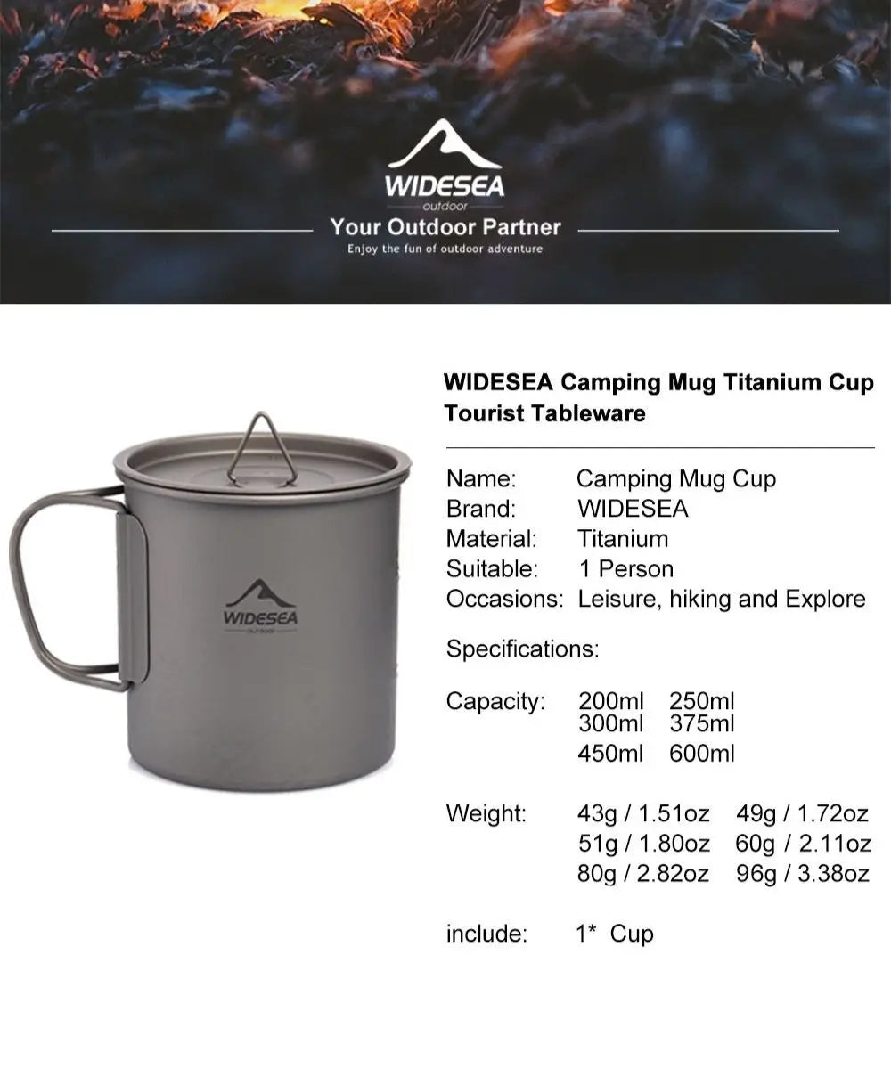 Widesea Titanium Camping Mug – Lightweight Outdoor Travel Cup for Hiking & Picnic