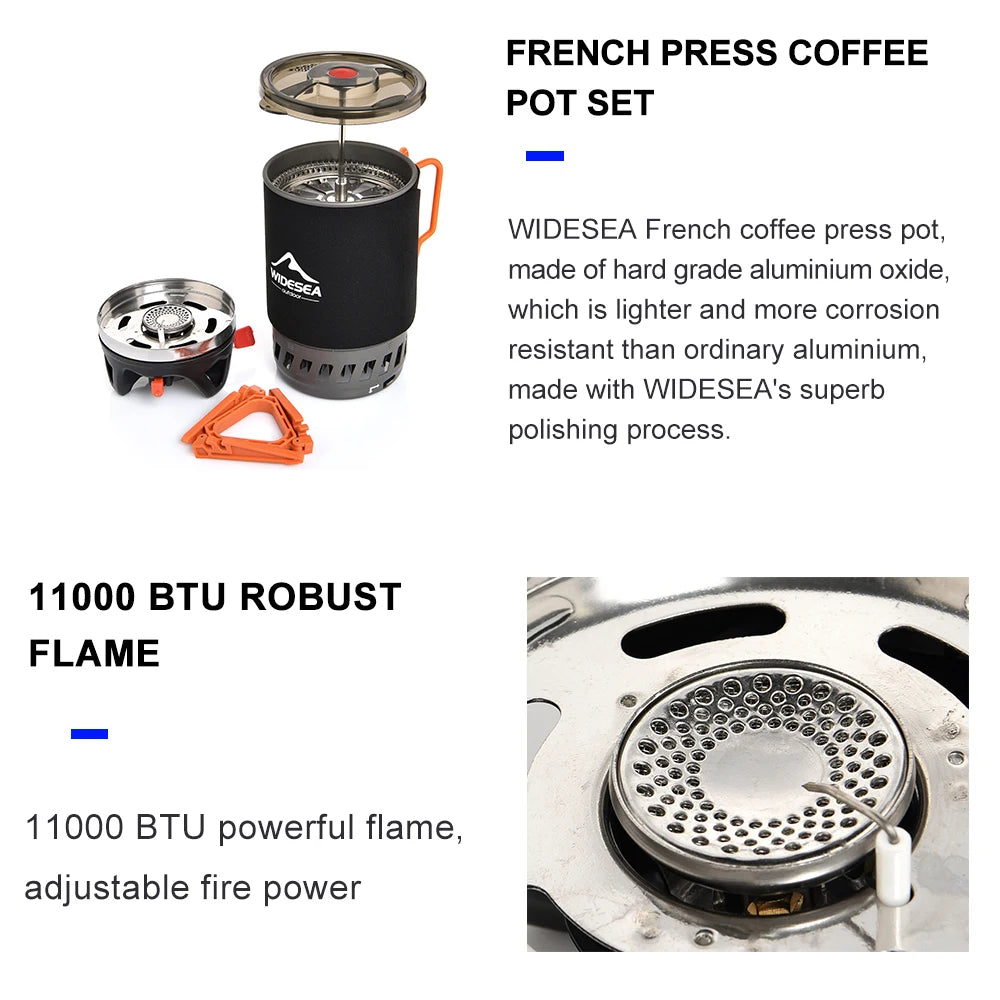 Widesea Camping Cooking System – Gas Stove with Heat Exchanger, Pot & Cup Set